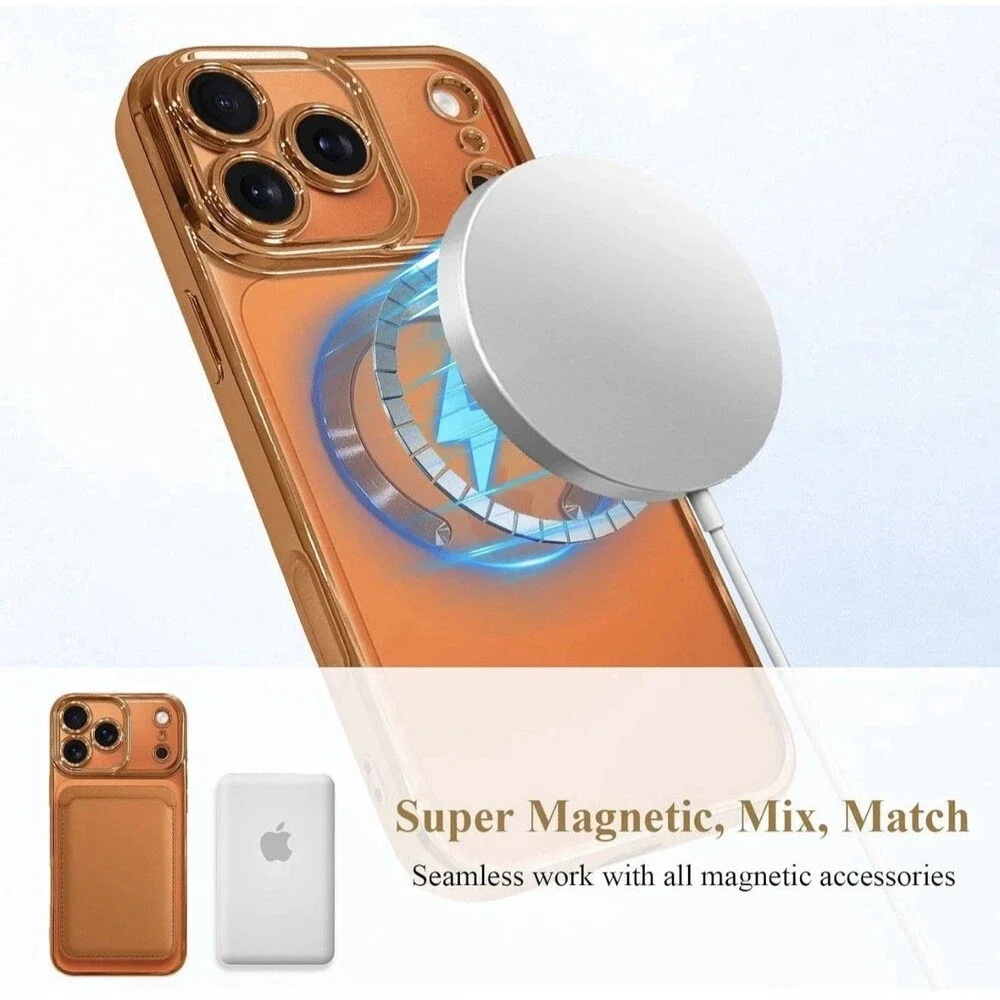 NWT ZIYE iPhone 17 Pro Max MagSafe Magnetic Case Orange Clear Gold Trim TPU